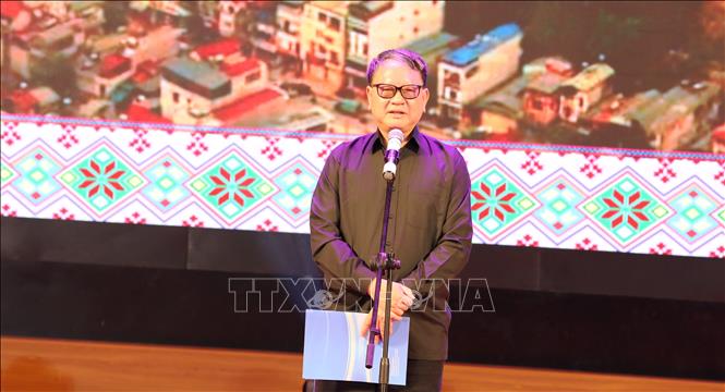 Nhạc sĩ Nguyễn Đức Trịnh, Chủ tịch Hội Nhạc sĩ Việt Nam phát biểu tại lễ Tổng kết. Ảnh: Phan Quân - TTXVN