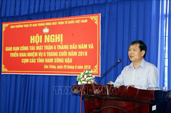 [29/06/2018 16:47:31] Trong ảnh: Ông Trần Văn Sinh, Trưởng Ban Phong trào, Ủy ban trung ương Mặt trận tổ quốc Việt Nam phát biểu tại hội nghị. Ảnh: Trung Hiếu-TTXVN
