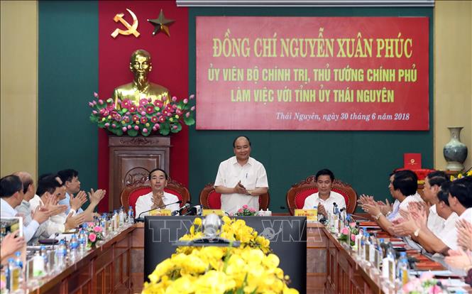 [30/06/2018 16:12:33] Trong ảnh: Thủ tướng Nguyễn Xuân Phúc  phát biểu tại buổi làm việc. Ảnh: Thống Nhất – TTXVN
