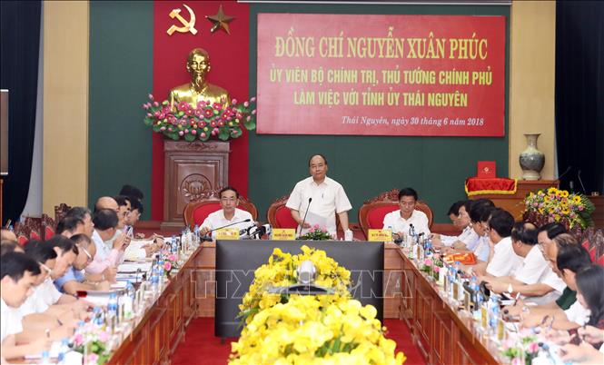 [30/06/2018 16:13:05] Trong ảnh: Thủ tướng Nguyễn Xuân Phúc phát biểu tại buổi làm việc. Ảnh: Thống Nhất – TTXVN
