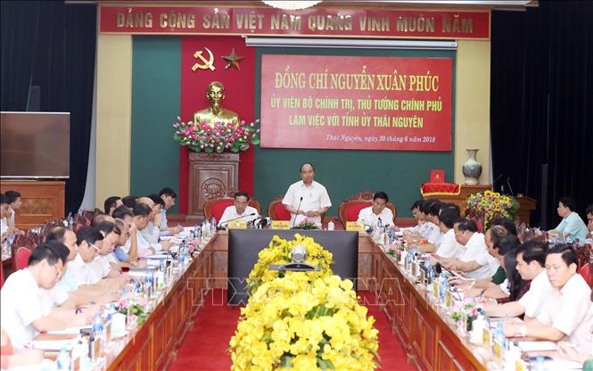 [30/06/2018 16:13:29] Trong ảnh: Thủ tướng Nguyễn Xuân Phúc  phát biểu tại buổi làm việc. Ảnh: Thống Nhất – TTXVN
