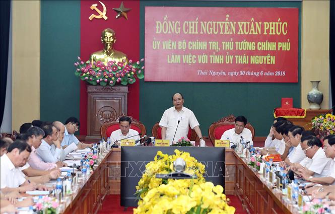[30/06/2018 16:14:26] Trong ảnh: Thủ tướng Nguyễn Xuân Phúc  phát biểu tại buổi làm việc. Ảnh: Thống Nhất – TTXVN

