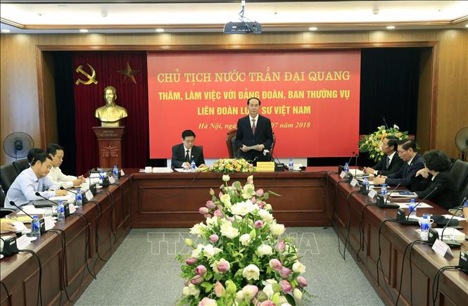 Chủ tịch nước Trần Đại Quang phát biểu kết luận buổi làm việc. Ảnh: Nhan Sáng-TTXVN