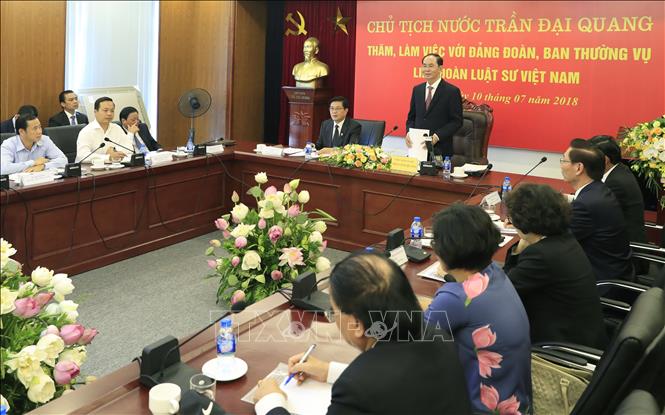 Chủ tịch nước Trần Đại Quang phát biểu kết luận buổi làm việc. Ảnh: Nhan Sáng-TTXVN