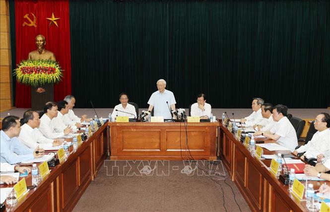 Trong ảnh: Tổng Bí thư Nguyễn Phú Trọng phát biểu tại buổi làm việc. Ảnh: Trí Dũng - TTXVN