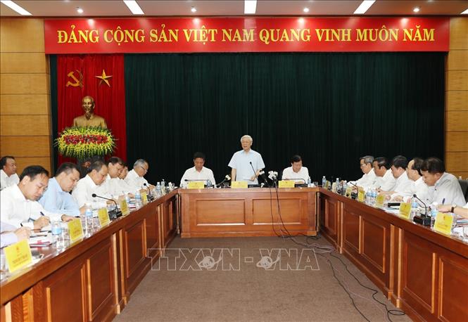 Trong ảnh : Tổng Bí thư Nguyễn Phú Trọng phát biểu chỉ đạo tại buổi làn việc với Bộ Công thương. Ảnh : Trí Dũng - TTXVN
