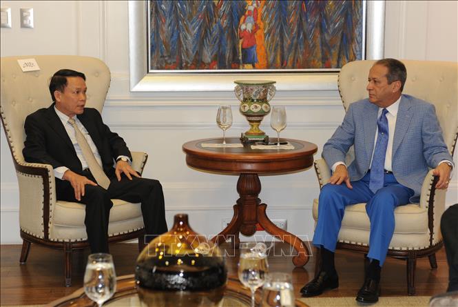 Trong ảnh: Chủ tịch Thượng viện Cộng hòa Dominicana Reinaldo Pared Pérez tiếp đồng chí Nguyễn Đức Lợi. Ảnh: Lê Hà - Pv TTXVN tại Trung Mỹ