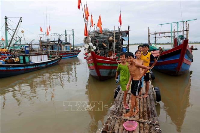 Trong ảnh: Cuộc sống người dân tại cảng cá xã Quảng Nham đã trở lại bình thường sau khi cơn bão số 3 đi qua. Ảnh: Thành Đạt – TTXVN