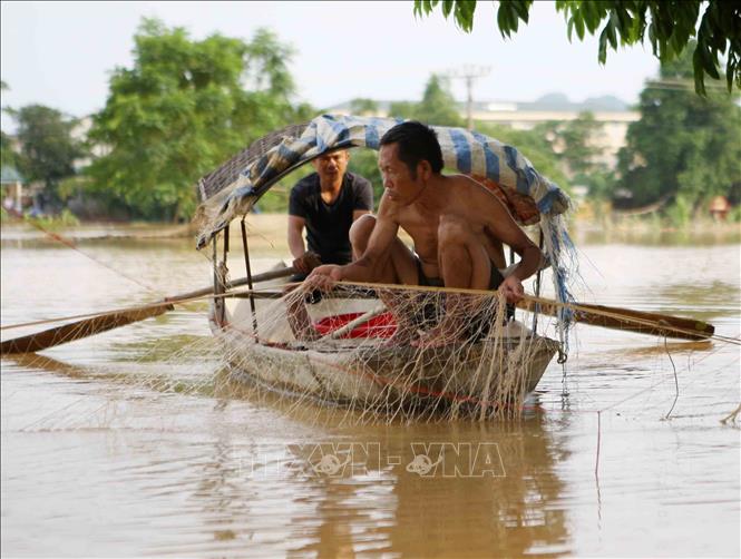 Trong ảnh: Người dân tranh thủ thả lưới bắt cá. Ảnh: Thanh Tùng-TTXVN