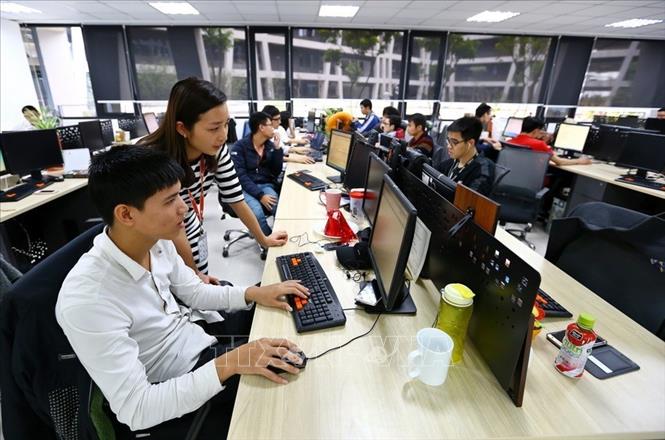 Đơn vị sản xuất phần mềm thuộc làng Phần mềm F-Ville 2, được khánh thành và đưa vào sử dụng tháng 2/2017 (Khu công nghệ cao Láng - Hòa Lạc). Ảnh: Minh Quyết – TTXVN
