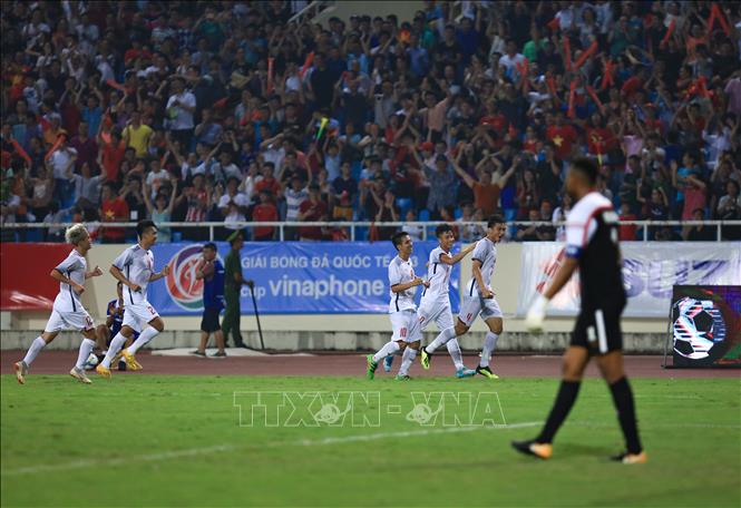 Trong ảnh: Cầu thủ U23 ăn mừng bàn thăng. Ảnh: Trọng Đạt - TTXVN
