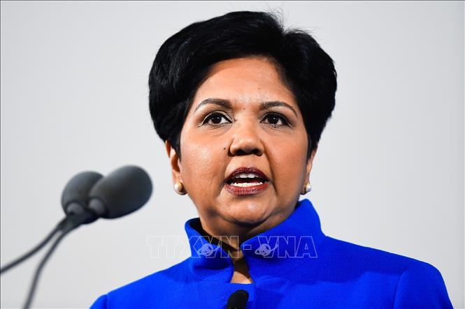 Trong ảnh: Bà Indra Nooyi phát biểu tại một cuộc họp báo ở New York, Mỹ. Ảnh: AFP/TTXVN