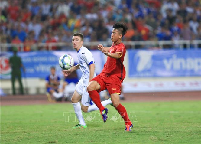 Trong ảnh: Pha làm bàn của tiền đạo Văn Đức (số 9), san bằng tỉ số cho U23 Việt Nam ở phút thứ 81. Ảnh: Trọng Đạt -TTXVN