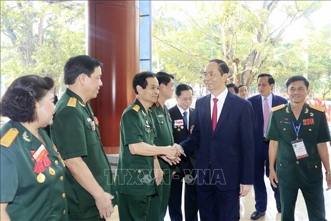 Trong ảnh: Chủ tịch nước Trần Đại Quang với các đại biểu tham dự Đại hội. Ảnh: Nhan Sáng - TTXVN