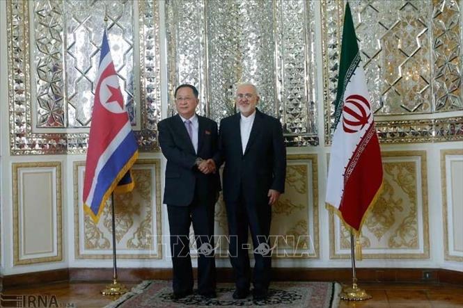 Trong ảnh: Ngoại trưởng Iran Mohammad Javad Zarif (phải) trong cuộc gặp Ngoại trưởng Triều Tiên Ri Yong-ho tại Tehran. Ảnh: IRNA/ TTXVN
