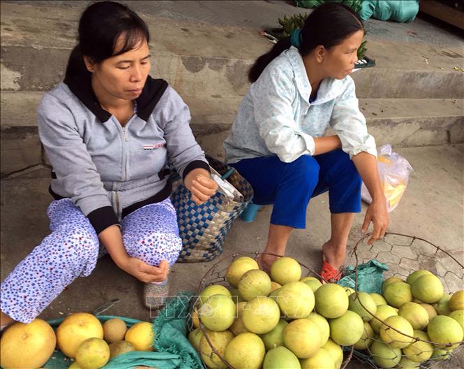 Trong ảnh: Bày bán bưởi Thanh Trà ở Thủy Biều, thành phố Huế. Ảnh: Quốc Việt - TTXVN