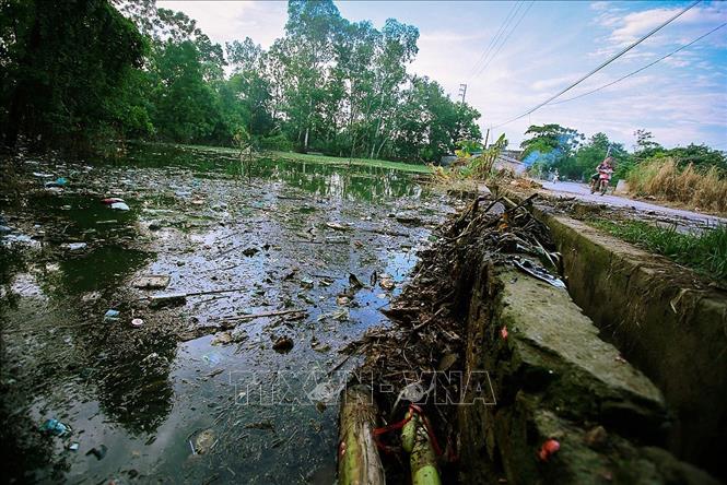 Trong ảnh: Nước rút chậm, môi trường ở vùng ngập lụt Chương Mỹ đang là một vấn đề báo động ảnh hưởng nghiêm trọng đến cuộc sống người dân. Ảnh: Trọng Đạt - TTXVN