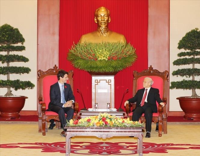 Trong ảnh: Tổng Bí thư Nguyễn Phú Trọng tiếp Thủ tướng Canada Justin Trudeau, chiều 08/11/2017, tại Hà Nội. Ảnh: Trí Dũng – TTXVN