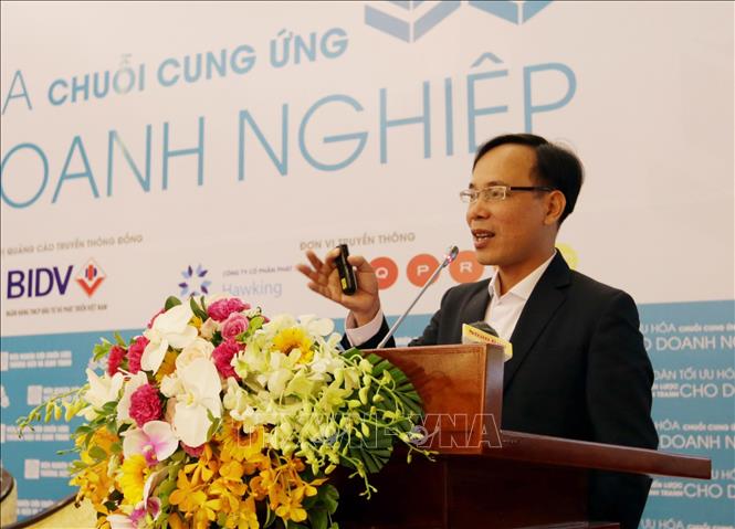 Trong ảnh: Ông Phạm Quang Toán, Chủ tịch ePacific trình bày tham luận tại diễn đàn. Ảnh: Trần Việt - TTXVN
