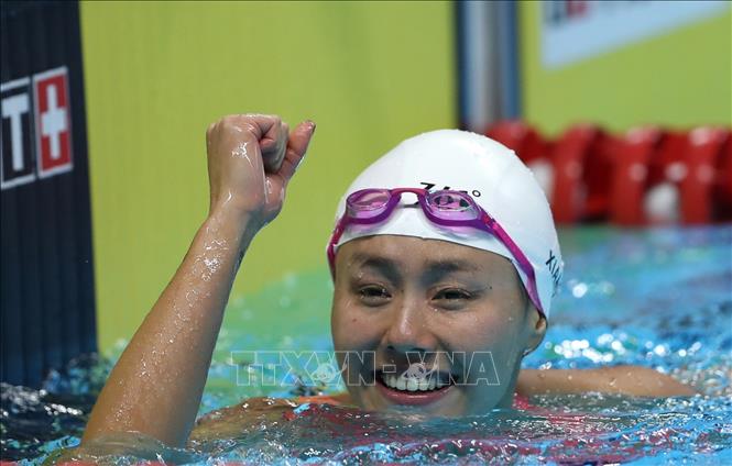 Trong ảnh: Niềm vui của VĐV Liu Xiang sau khi phá kỷ lục thế giới ở nội dung 50 mét bơi ngửa của nữ tại ASIAD 2018 ở Jakarta, Indonesia ngày 21/8. Ảnh: THX/TTXVN