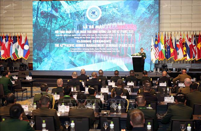 Trong ảnh: Thượng tướng Phạm Hồng Hương, Phó Tổng Tham mưu trưởng Quân đội nhân dân Việt Nam phát biểu tại lễ bế mạc. Ảnh: Dương Giang - TTXVN