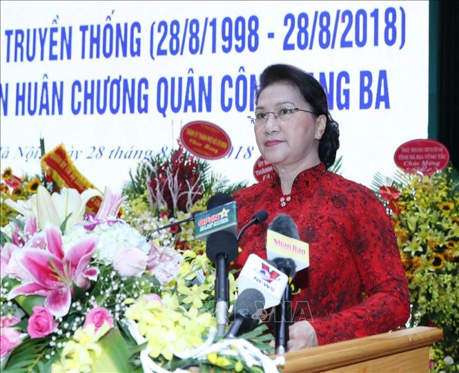 Photo: NA Chairwoman Nguyen Thi Kim Ngan speaks at the ceremony. VNA Photo: Trọng Đức 
