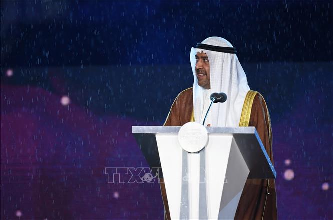 Trong ảnh: Ông Sheikh Ahmad al-Fahad al-Saba, Chủ tịch Hội đồng Olympic châu Á (OCA) phát biểu tại lễ bế mạc. Ảnh: THX/TTXVN