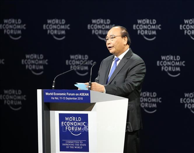 Trong ảnh: Thủ tướng Nguyễn Xuân Phúc phát biểu khai mạc WEF ASEAN 2018. Ảnh: Lâm Khánh – TTXVN