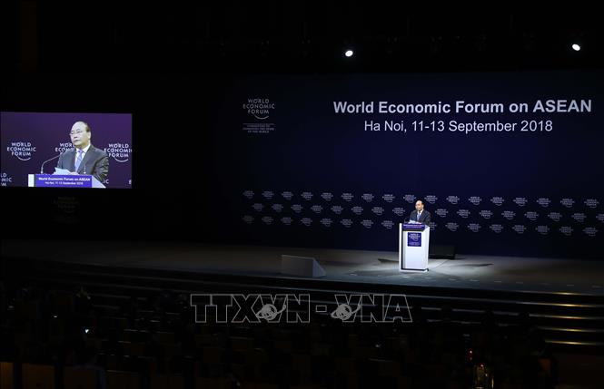 Trong ảnh: Thủ tướng Nguyễn Xuân Phúc phát biểu khai mạc WEF ASEAN 2018. Ảnh: Thống Nhất – TTXVN
