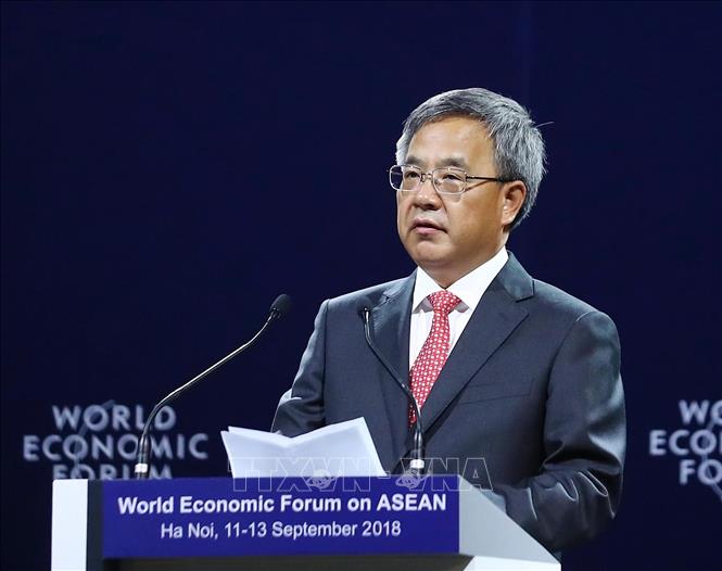 Trong ảnh: Ủy viên Bộ Chính trị, Phó Thủ tướng Quốc vụ viện Trung Quốc Hồ Xuân Hoa phát biểu tại phiên khai mạc toàn thể WEF ASEAN 2018. Ảnh: Thống Nhất – TTXVN