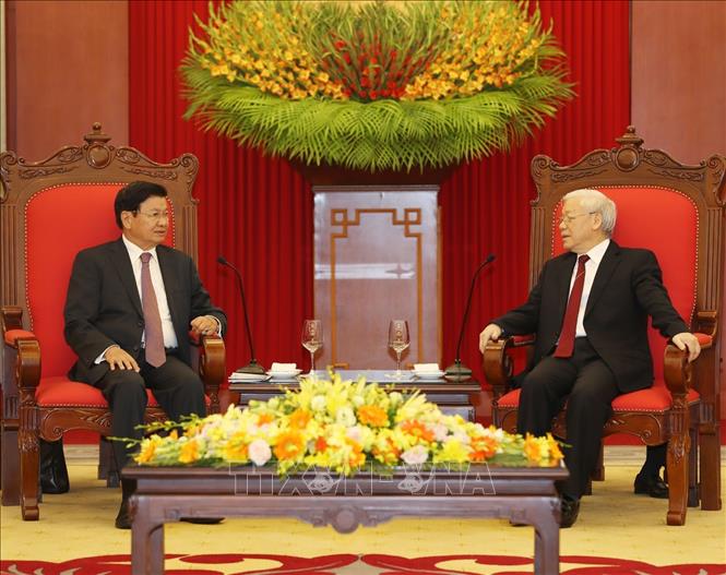 Trong ảnh:  Tổng Bí thư Nguyễn Phú Trọng tiếp Thủ tướng Lào Thongloun Sisoulith . Ảnh: Trí Dũng – TTXVN