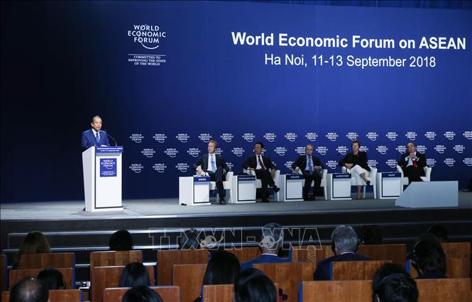 Trong ảnh: Phó Thủ tướng Thường trực Trương Hòa Bình phát biểu tại phiên bế mạc WEF ASEAN 2018. Ảnh: Lâm Khánh – TTXVN