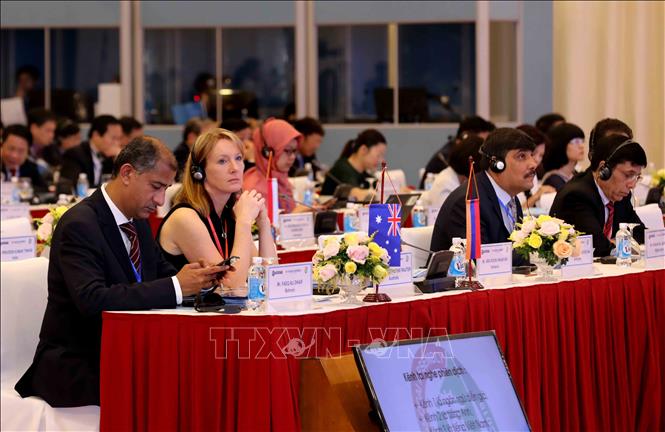 Trong ảnh: Đại biểu các đoàn Kiểm toán Nhà nước Bahrain, Australia, Armenia, Afghanistan dự hội nghị. Ảnh: Phương Hoa - TTXVN

