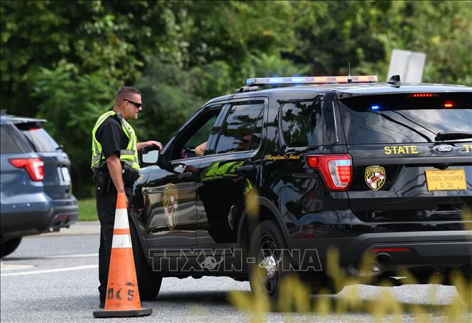 Trong ảnh: Cảnh sát điều tra tại hiện trường vụ nổ súng ở Harford, bang Maryland ngày 20/9/2018. Ảnh: THX/ TTXVN