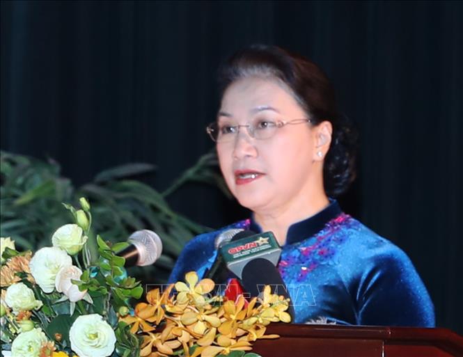 Trong ảnh: Chủ tịch Quốc hội Nguyễn Thị Kim Ngân phát biểu. Ảnh: Trọng Đức - TTXVN