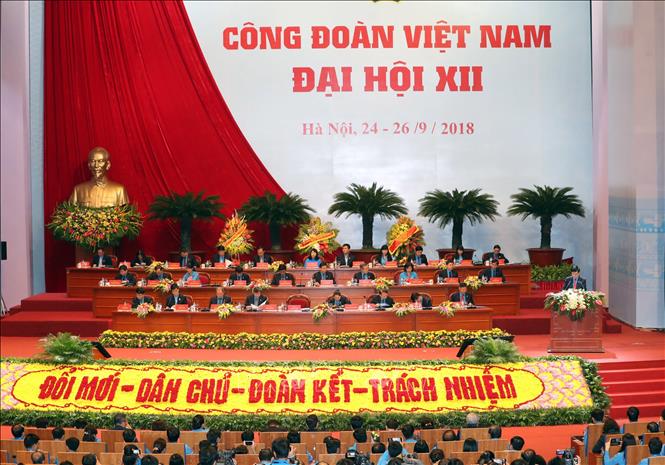 Trong ảnh: Quang cảnh phiên khai mạc Đại hội XII Công đoàn Việt Nam. Ảnh: TTXVN