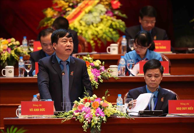 Trong ảnh: Ủy viên Đoàn Chủ tịch, Trưởng ban Tổ chức Tổng Liên đoàn Lao động Việt Nam Vũ Anh Đức điều hành phiên thảo luận. Ảnh: TTXVN