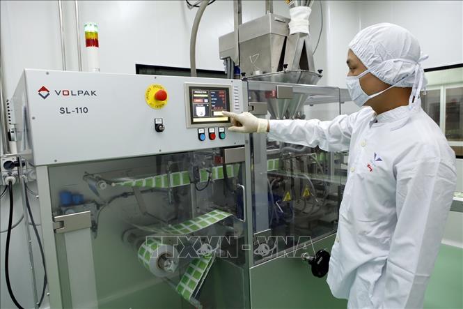 Trong ảnh: Quy trình sản xuất thuốc tại Công ty cổ phần Dược và trang thiết bị y tế Bình Định. Ảnh: Dương Ngọc – TTXVN