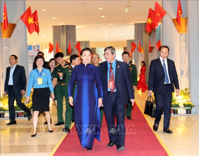 Trong ảnh: Chủ tịch Quốc hội Nguyễn Thị Kim Ngân đến dự Đại hội. Ảnh: Trọng Đức - TTXVN