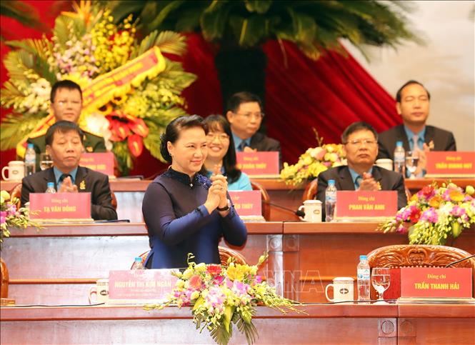 Trong ảnh: Chủ tịch Quốc hội Nguyễn Thị Kim Ngân đến dự và tham gia Đoàn Chủ tịch Đại hội. Ảnh: Trọng Đức - TTXVN