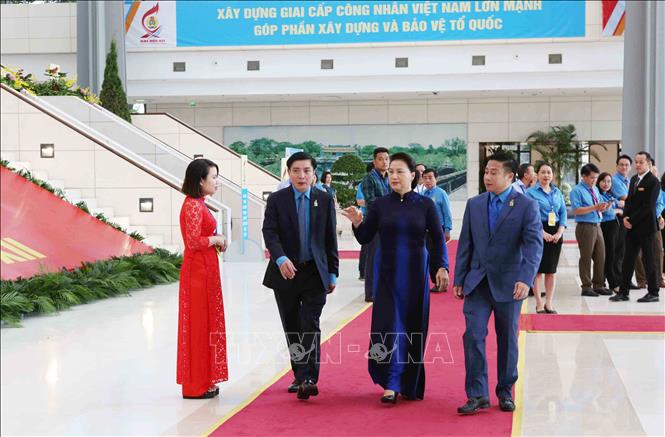 Trong ảnh: Chủ tịch Quốc hội Nguyễn Thị Kim Ngân đến dự Đại hội. Ảnh: TTXVN