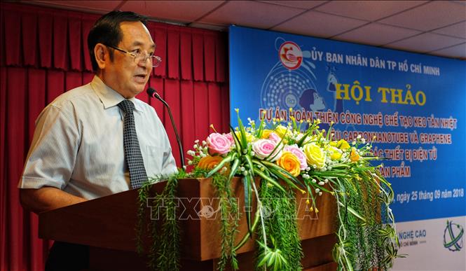 Trong ảnh: Ông Phạm Ngọc Tuấn, thành viên Hội đồng quản trị Công ty cổ phần Chíp Sáng, phát biểu tại Hội thảo. Ảnh: Thế Anh-TTXVN