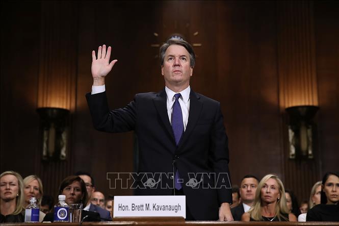 Trong ảnh: Ông Brett Kavanaugh trong phiên điều trần của Ủy ban Tư pháp Thượng viện Mỹ ở Washington DC., ngày 28/9/2018. Ảnh: THX/ TTXVN