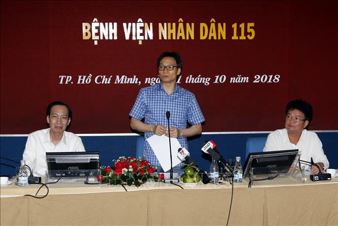 Trong ảnh: Phó Thủ tướng Vũ Đức Đam phát biểu tại buổi làm việc với lãnh đạo Bệnh viện Nhân dân 115. Ảnh: Hoàng Hải-TTXVN