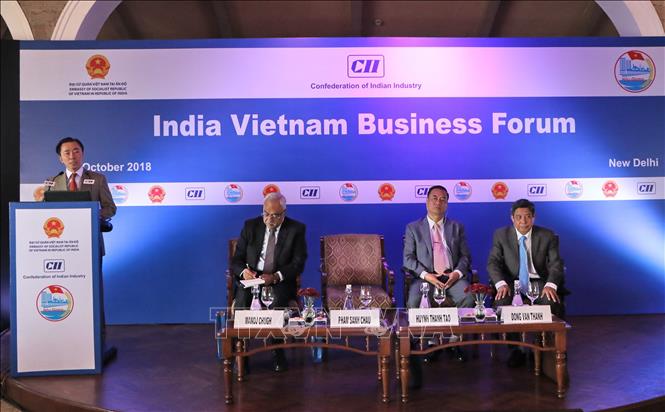 Trong ảnh: Các đại biểu dự và phát biểu tại diễn đàn. Ảnh: Huy Lê - P/v TTXVN tại Ấn Độ 