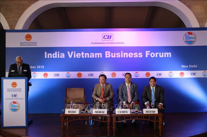 Trong ảnh: Các đại biểu dự và phát biểu tại diễn đàn. Ảnh: Huy Lê - P/v TTXVN tại Ấn Độ   