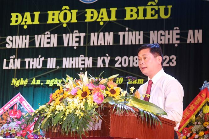 Trong ảnh: Ủy viên dự khuyết Trung ương Đảng, Phó Bí thư Tỉnh ủy, Chủ tịch UBND tỉnh Nghệ An Thái Thanh Quý phát biểu tại đại hội.  Ảnh: Nguyễn Oanh - TTXVN