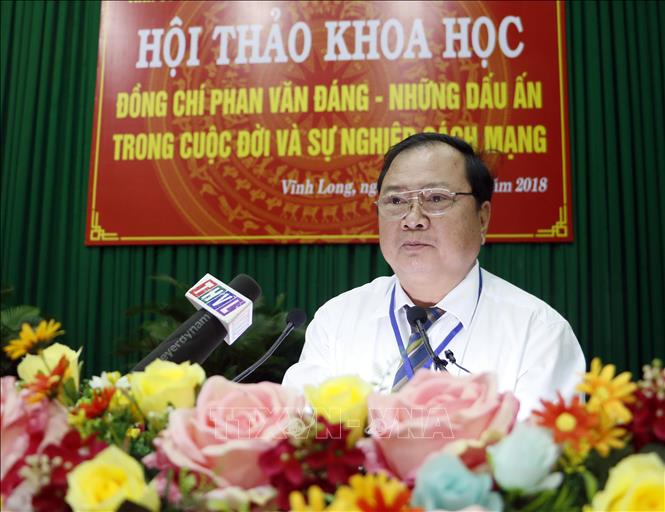 Trong ảnh: Chủ tịch UBND tỉnh Vĩnh Long Nguyễn Văn Quang phát biểu tại hội thảo. Ảnh: Phạm Minh Tuấn-TTXVN