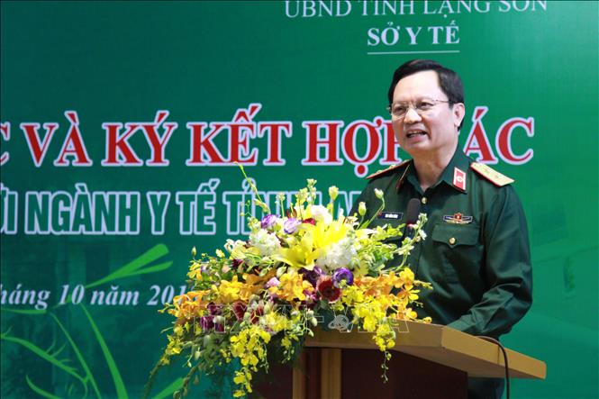 	
Trong ảnh: Giám đốc Bệnh viên Trung ương Quân đội 108, Trung tướng Mai Hồng Bàng phát biểu tại buổi lễ. Ảnh: Quang Duy – TTXVN