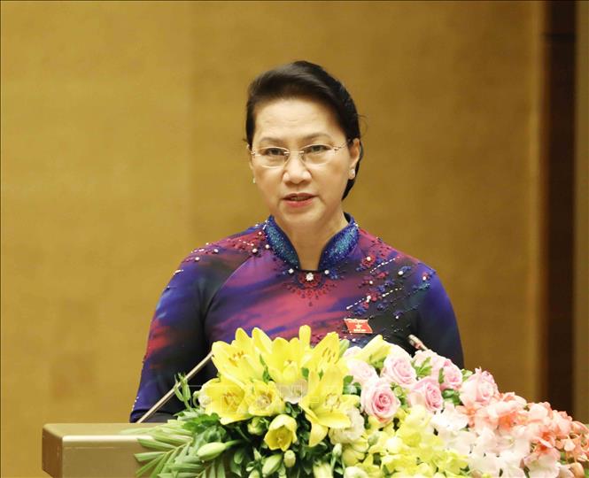 Trong ảnh: Chủ tịch Quốc hội Nguyễn Thị Kim Ngân phát biểu khai mạc kỳ họp. Ảnh: Phương Hoa - TTXVN